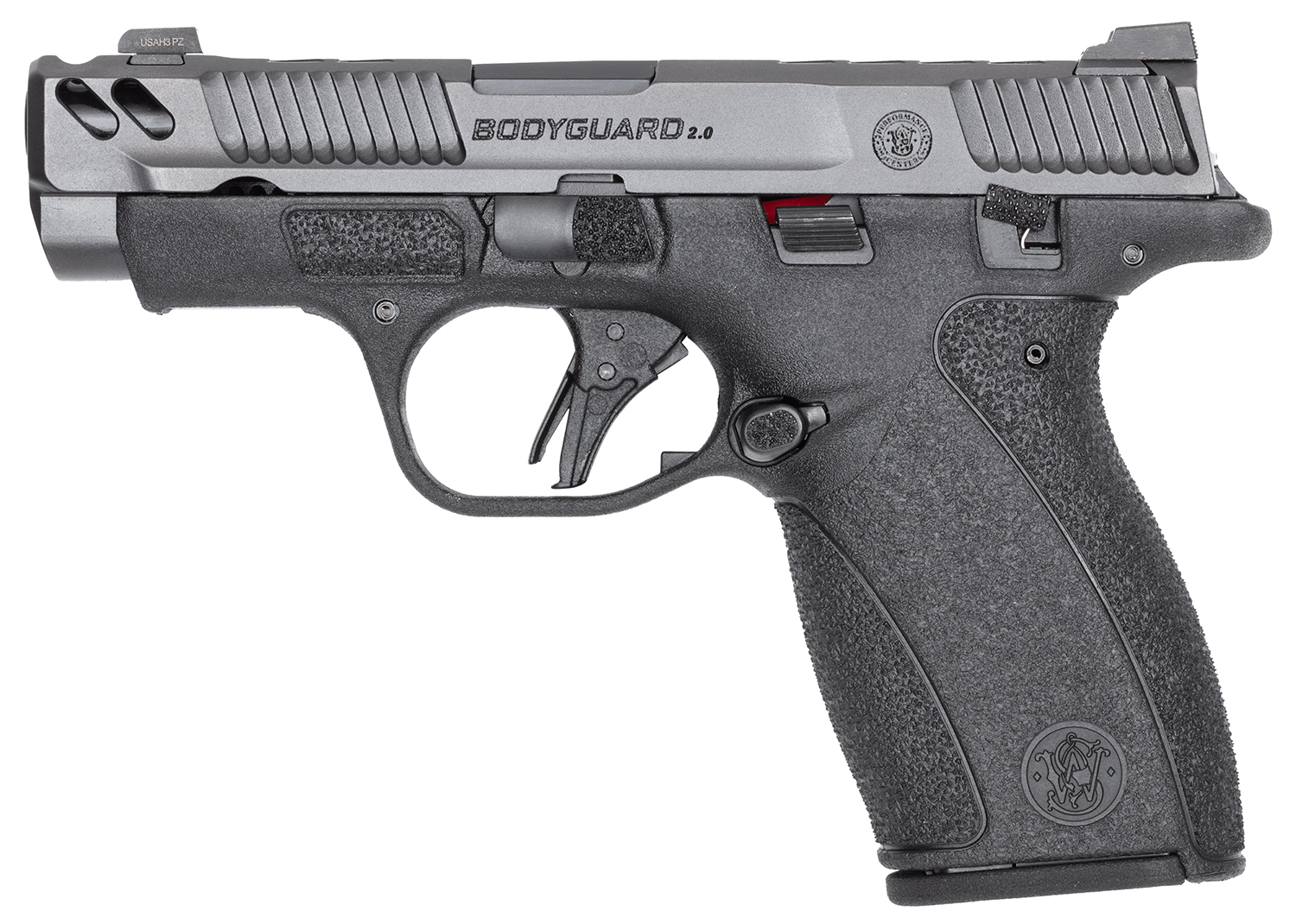Smith & Wesson 14417 PC Bodyguard 2.0 Carry Comp Micro Frame 380 ACP 12+1 3.10" Black Armornite Ported Barrel, Gray Armornite Stainless Steel Serrated Slide, Black Polymer Frame, Black Textured Grip, Manual Thumb Safety