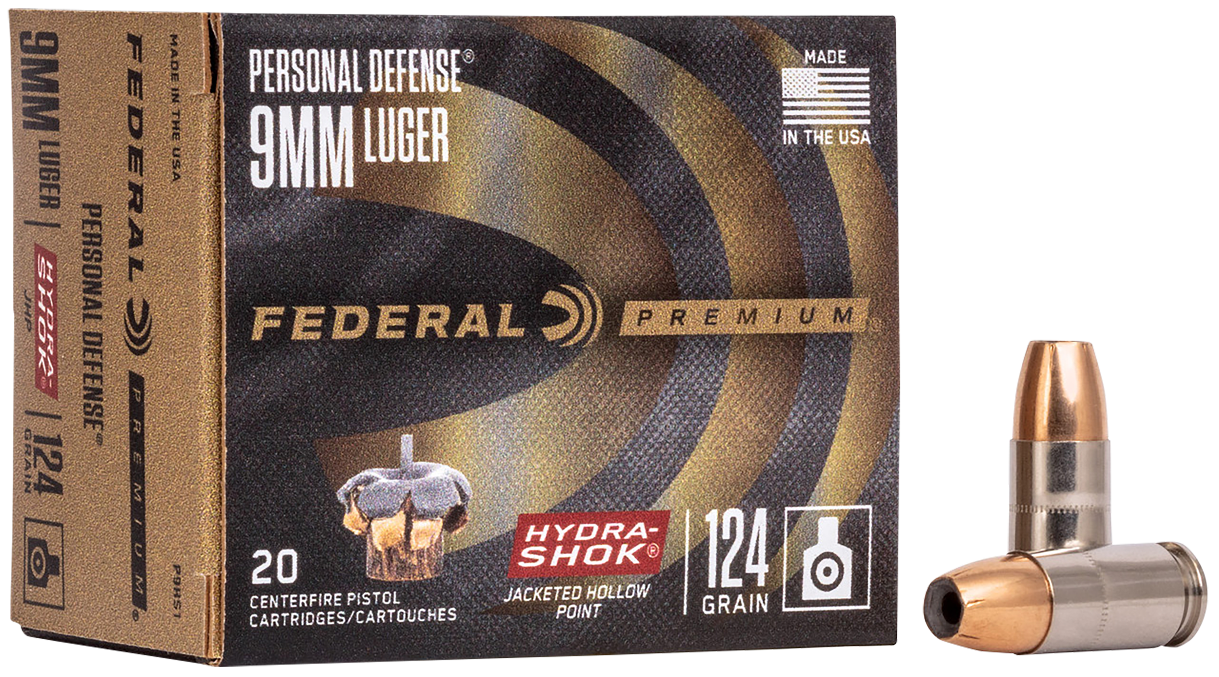 Federal P9HS1 Premium Personal Defense 9mmLuger 124gr Hydra-Shok Jacketed Hollow Point 20 Per Box